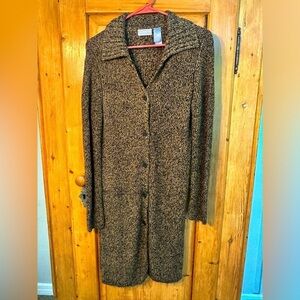 Liz Claiborne Long Cardigan Chunky Knit Sweater Size Small Black/Brown Knit